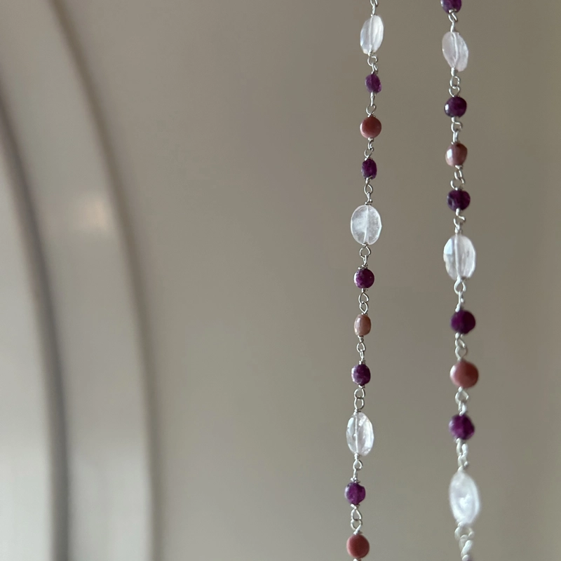 collana Atena - rubino, opale e quarzo rosa
